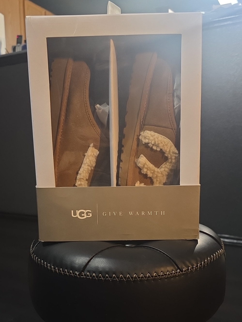 UGG Women's Chestnut Suede Slip-On Slippers with Cream Shearling Trim